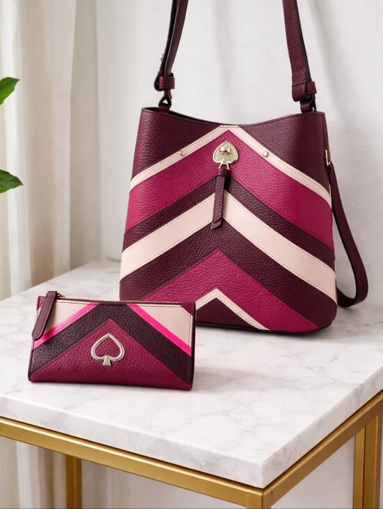 kate spade Handbags - kate spade Chevron Leather Crossbody Bag & Card Case in Burgundy, Pink, Cream